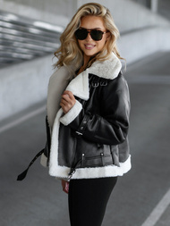 Ženska usnjena jakna črno-bela OZONEE JS/11Z8177Z