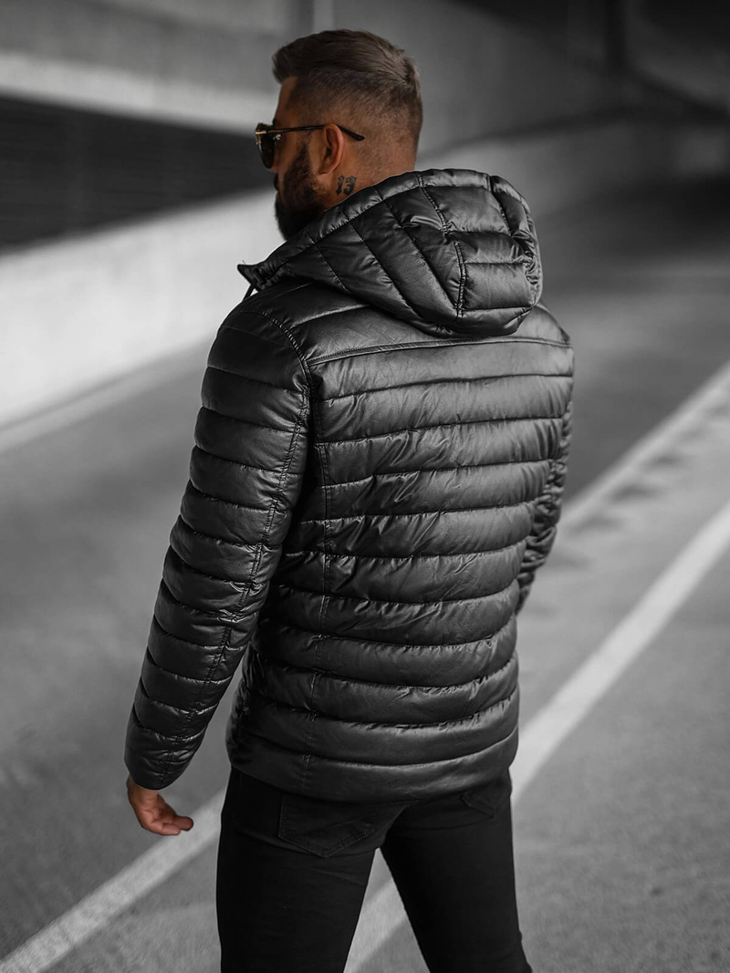 Moška usnjena jakna črna OZONEE O/11Z8088