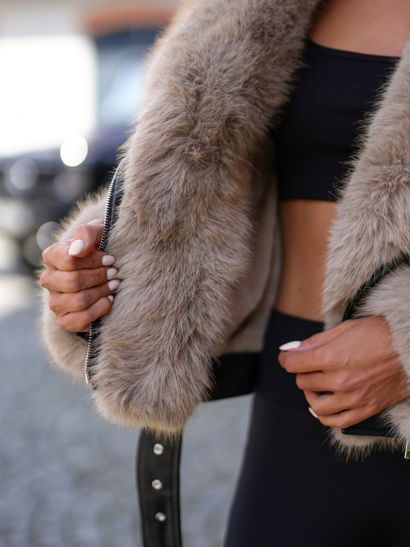 Ženska usnjena jakna črno-bež OZONEE JS/61M8510/392B