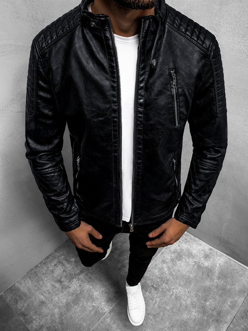 Moška usnjena jakna črna OZONEE YD/BF5916309Z