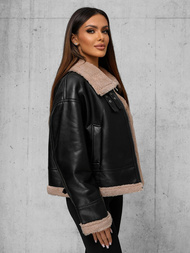 Ženska usnjena jakna črno-bež OZONEE JS/11Z8176Z