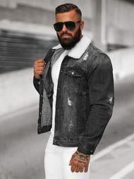 Moška jeans jakna šerpa črna OZONEE NB/MJ502NZ