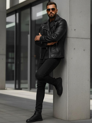 Moška usnjena jakna črna OZONEE JS/11Z8067Z