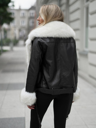 Ženska usnjena jakna črno-bež OZONEE JS/61M8507/392BZ