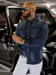 Moška jeans srajca temno-modra OZONEE O/51412