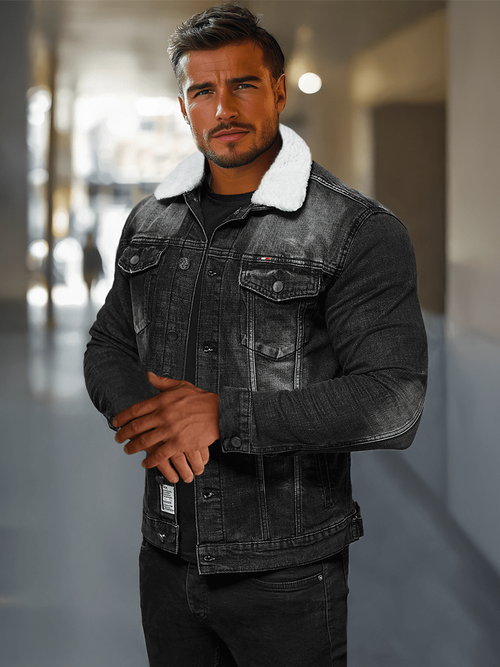 Moška jeans jakna šerpa črna OZONEE NB/MJ516NZ