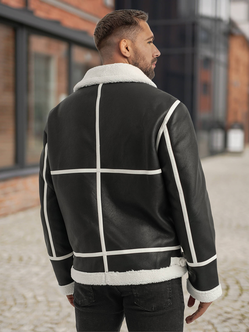 Moška usnjena jakna črna OZONEE JS/11Z8270