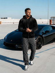 Moška iz velurja jopa s kapuco črna OZONEE JS/8B1168/3Z