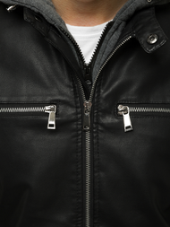 Moška usnjena jakna črna OZONEE JB/JP1148