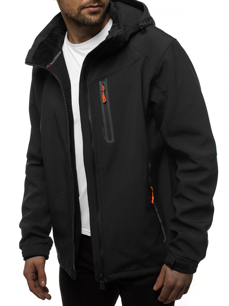 Moška softshell jakna s kapuco črno-oranžna OZONEE GE/12269Z