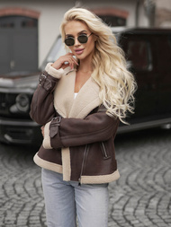 Ženska usnjena jakna čokolada OZONEE JS/61M8501/158Z