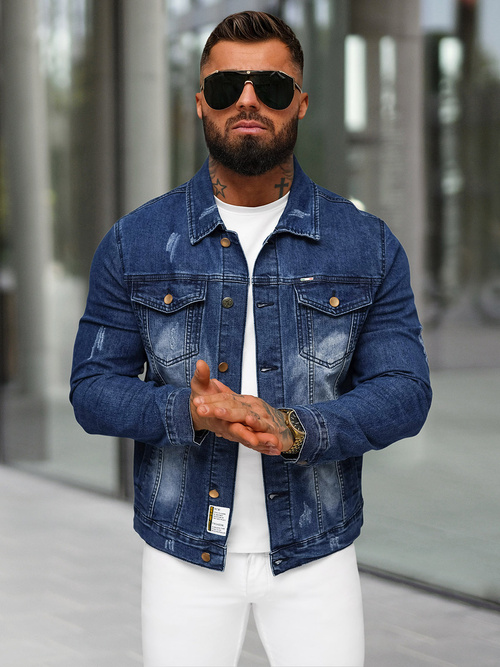 Moška jeans jakna šerpa temno-modra OZONEE NB/MJ525BSZ