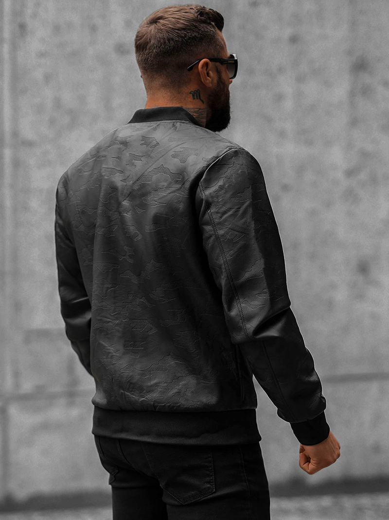 Moška usnjena bomber jakna črna OZONEE O/3A63