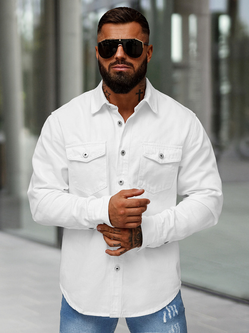 Moška jeans srajca bela OZONEE L/CA777/2