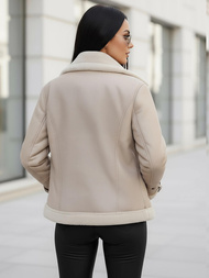 Ženska usnjena jakna bež OZONEE JS/11Z8177Z