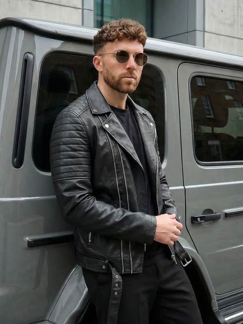 Moška usnjena jakna črna OZONEE JS/11Z8069