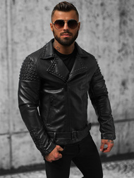 Moška usnjena jakna črna OZONEE O/8902