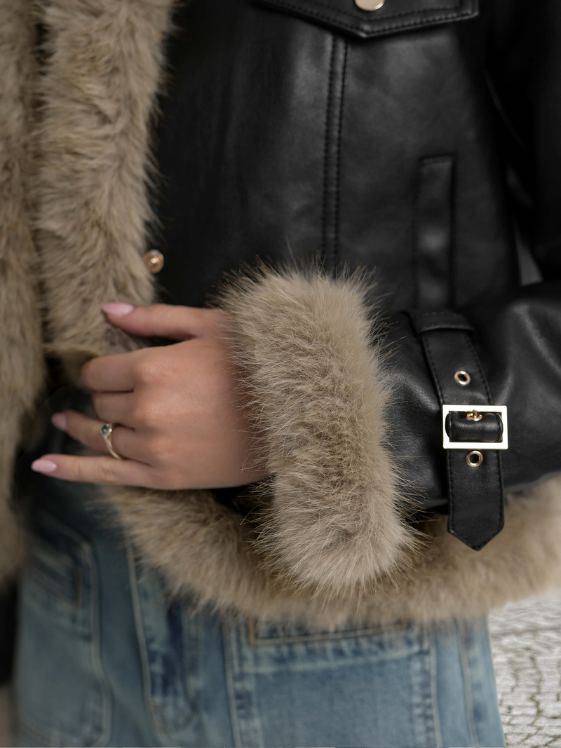 Ženska usnjena jakna črna OZONEE JS/61M8517/392