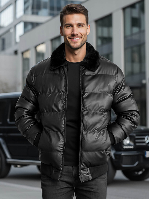 Moška usnjena jakna črna OZONEE O/M795Z