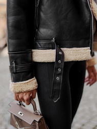 Ženska usnjena jakna črno-bež OZONEE JS/11Z8177