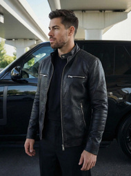 Moška usnjena jakna črna OZONEE JS/11Z8066