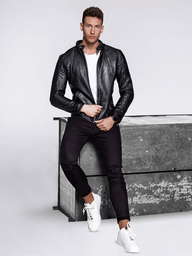 Moška usnjena jakna črna OZONEE YD/BF5916309Z