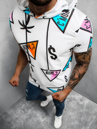 Moška majica s potiskom bela in mornarsko modra OZONEE O/BL204Z