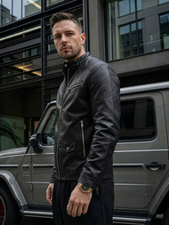 Moška usnjena jakna črna OZONEE JS/11Z8021