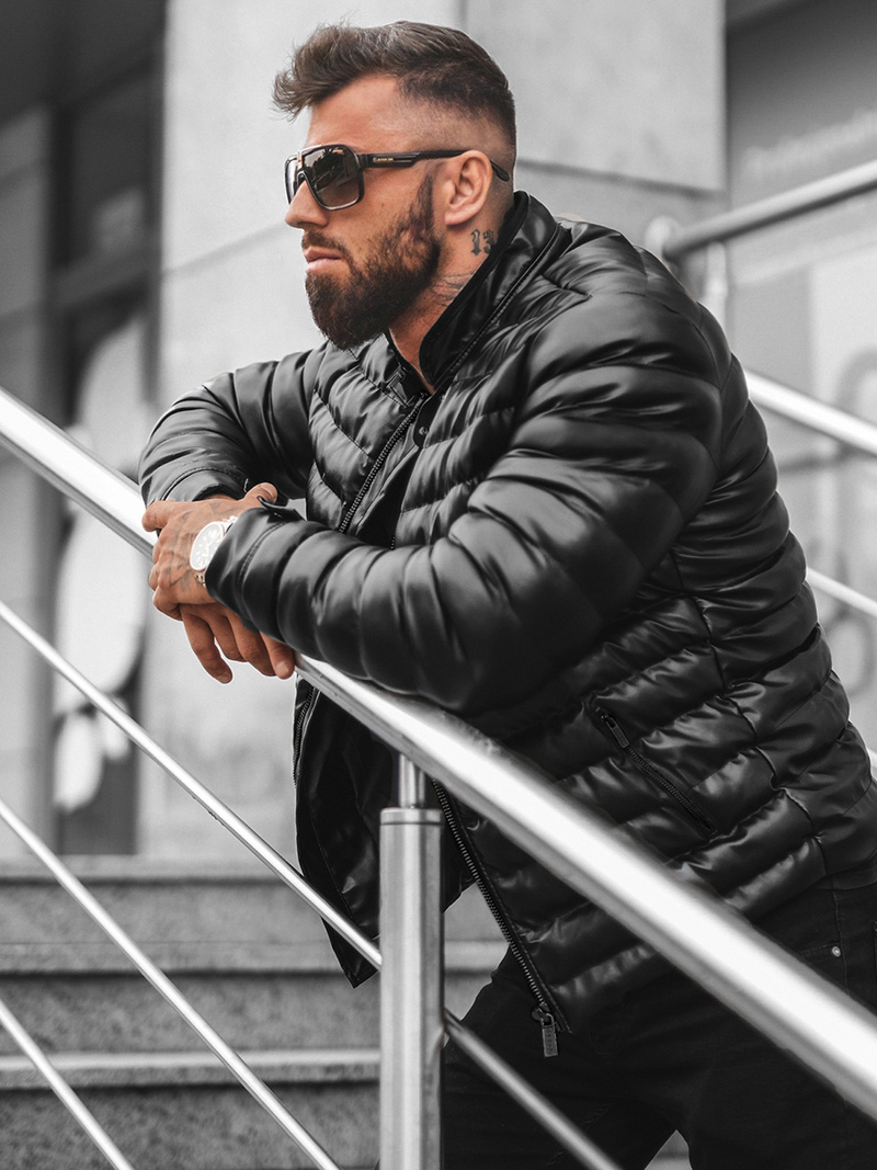 Moška usnjena jakna črna OZONEE O/M796