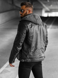 Moška usnjena jakna črna OZONEE JS/11Z8063