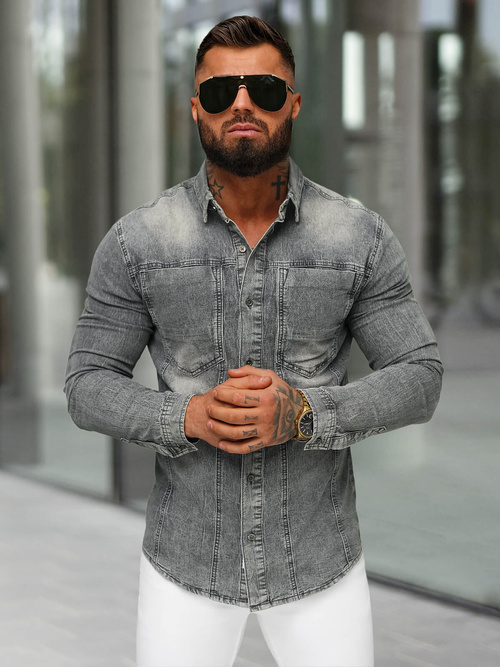 Moška jeans srajca siva OZONEE NB/MC712GZ
