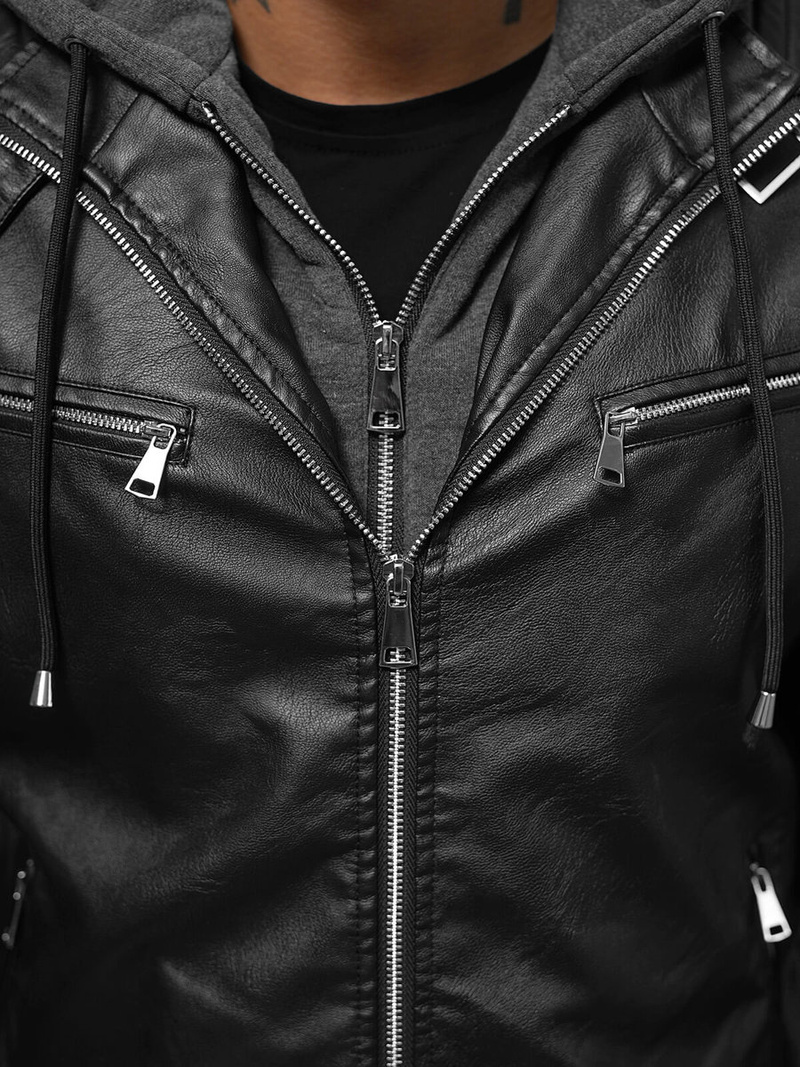 Moška usnjena jakna črna OZONEE JS/11Z8063