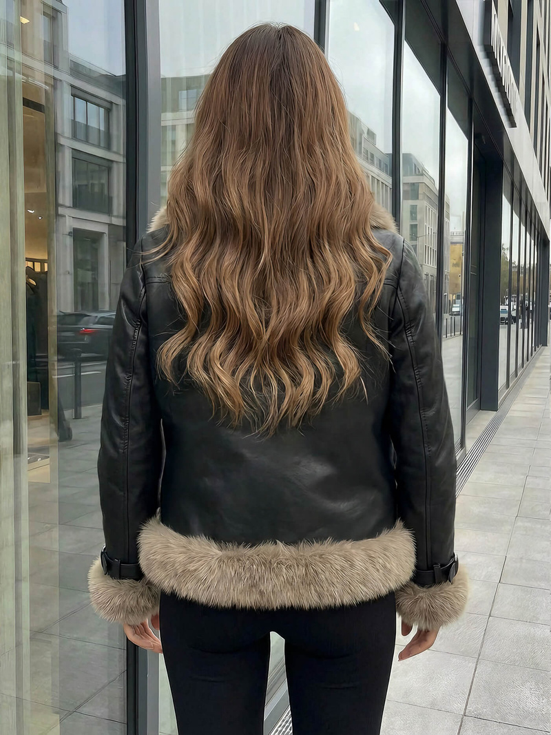 Ženska usnjena jakna črna OZONEE JS/61M8517/392Z