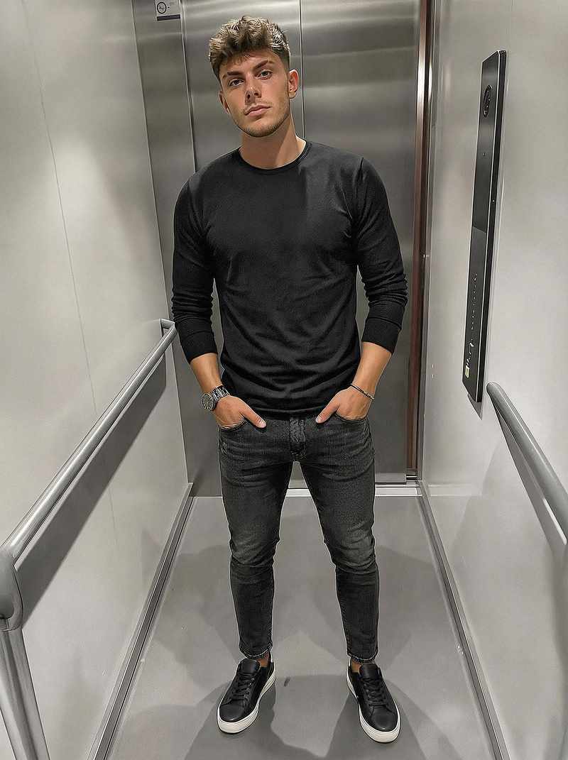 Moške kavbojke Črne OZONEE O/JK2918Z