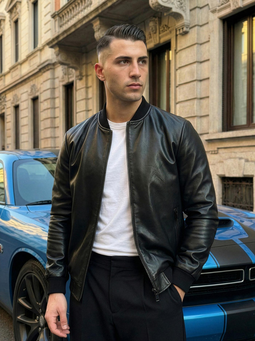 Moška usnjena jakna črna OZONEE JS/11Z8105Z