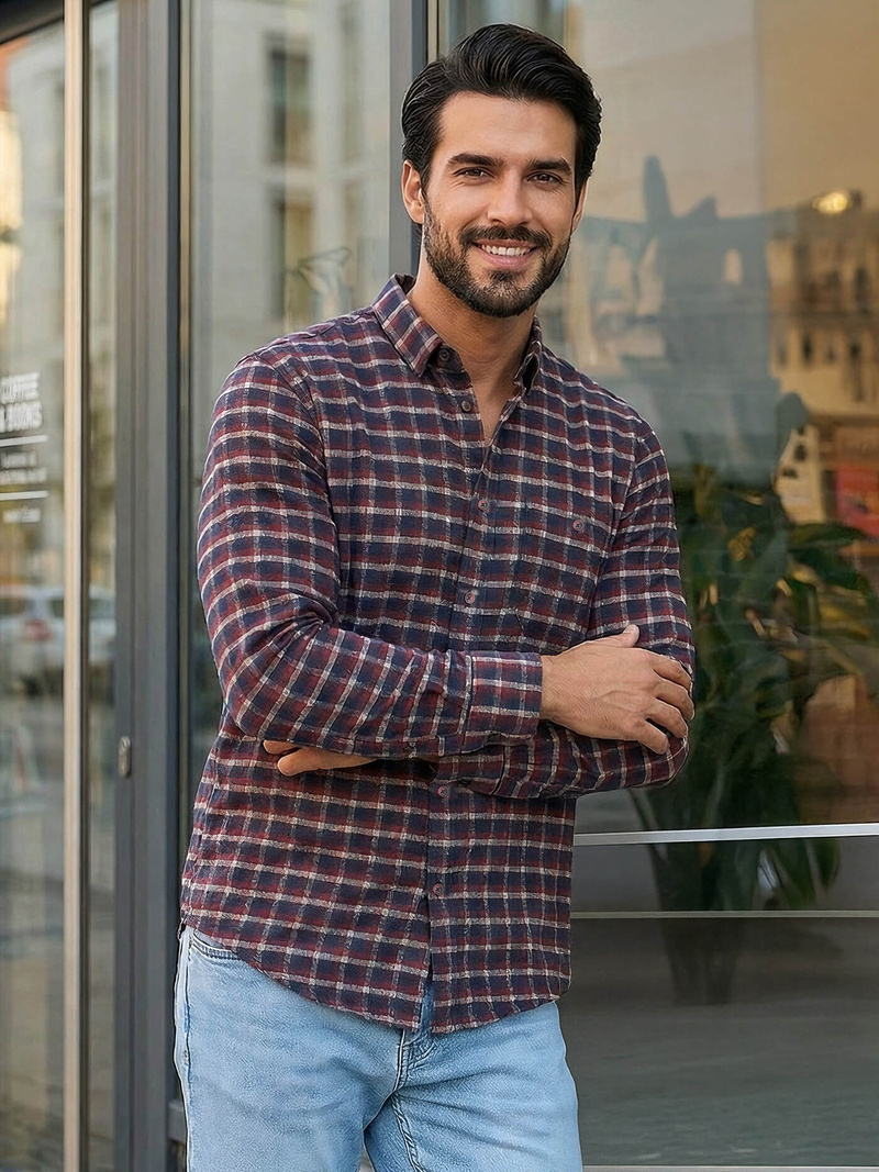 Elegantna moška srajca bordo OZONEE V/V176Z