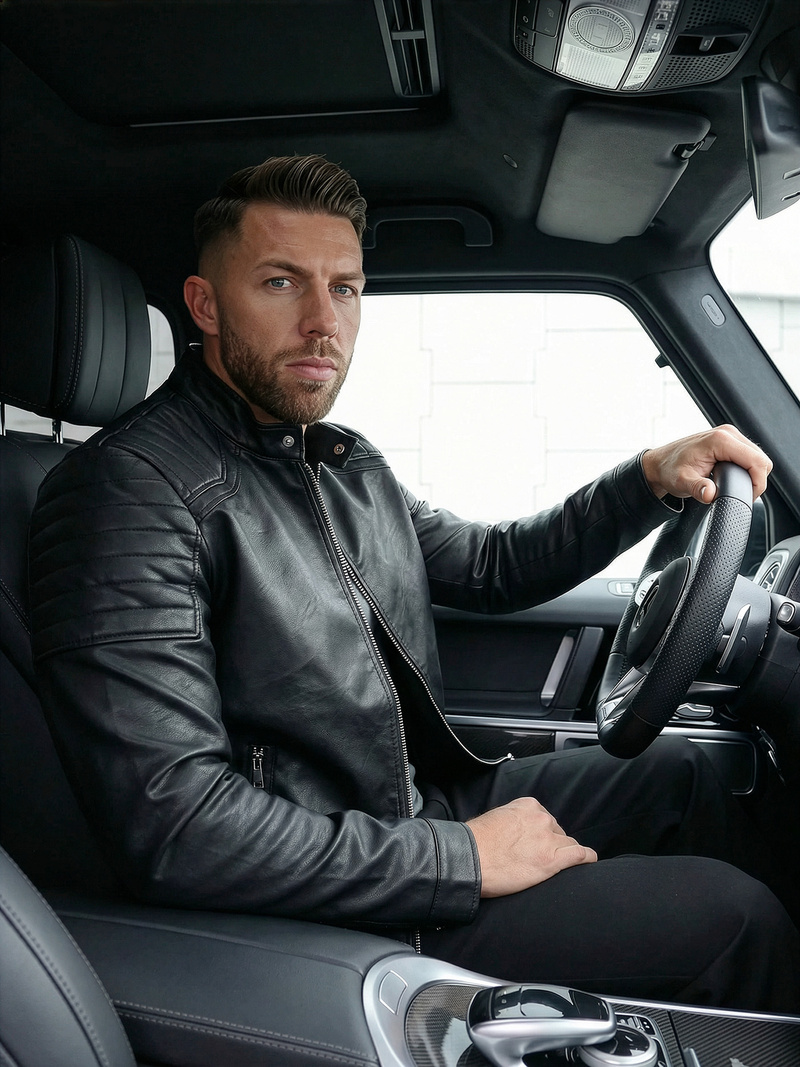 Moška usnjena jakna črna OZONEE JS/11Z8139