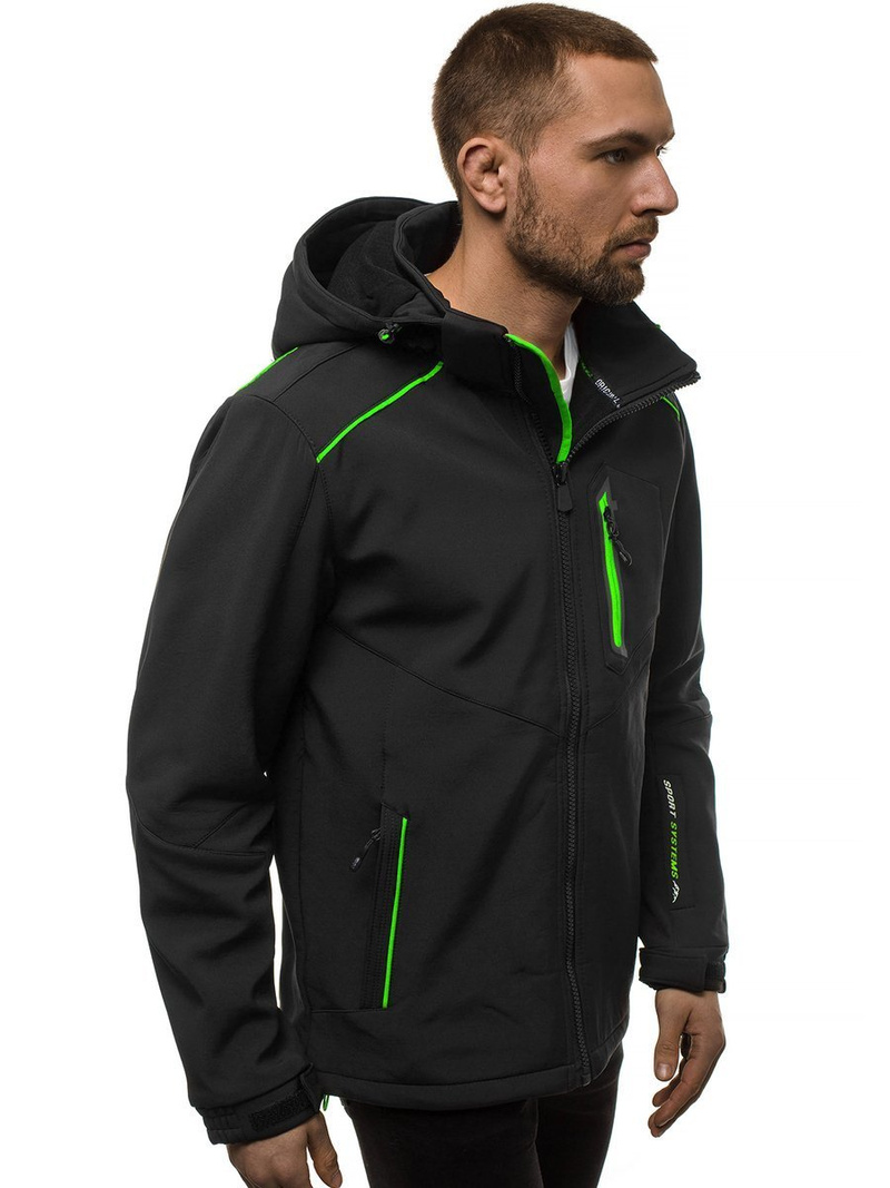 Moška softshell jakna s kapuco črno-zelena OZONEE GE/12259Z