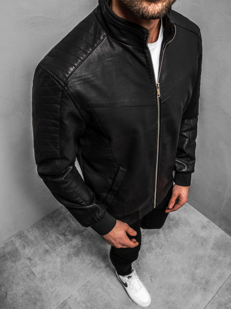 Moška usnjena jakna črna OZONEE JB/JP1123Z