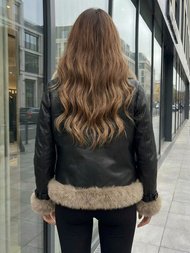 Ženska usnjena jakna črna OZONEE JS/61M8517/392Z