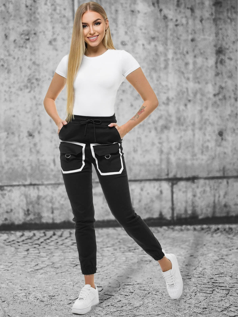 Ženske hlače chino jogger črne OZONEE O/8051