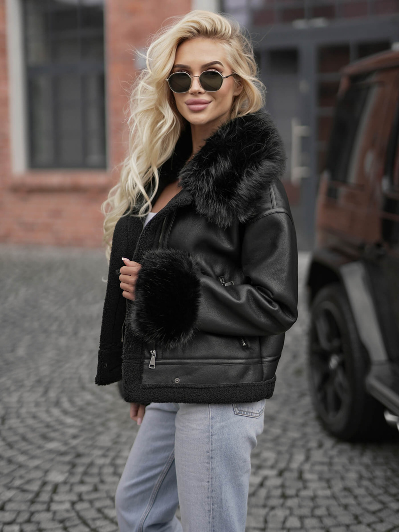 Ženska usnjena jakna črna OZONEE JS/61M8505/392Z