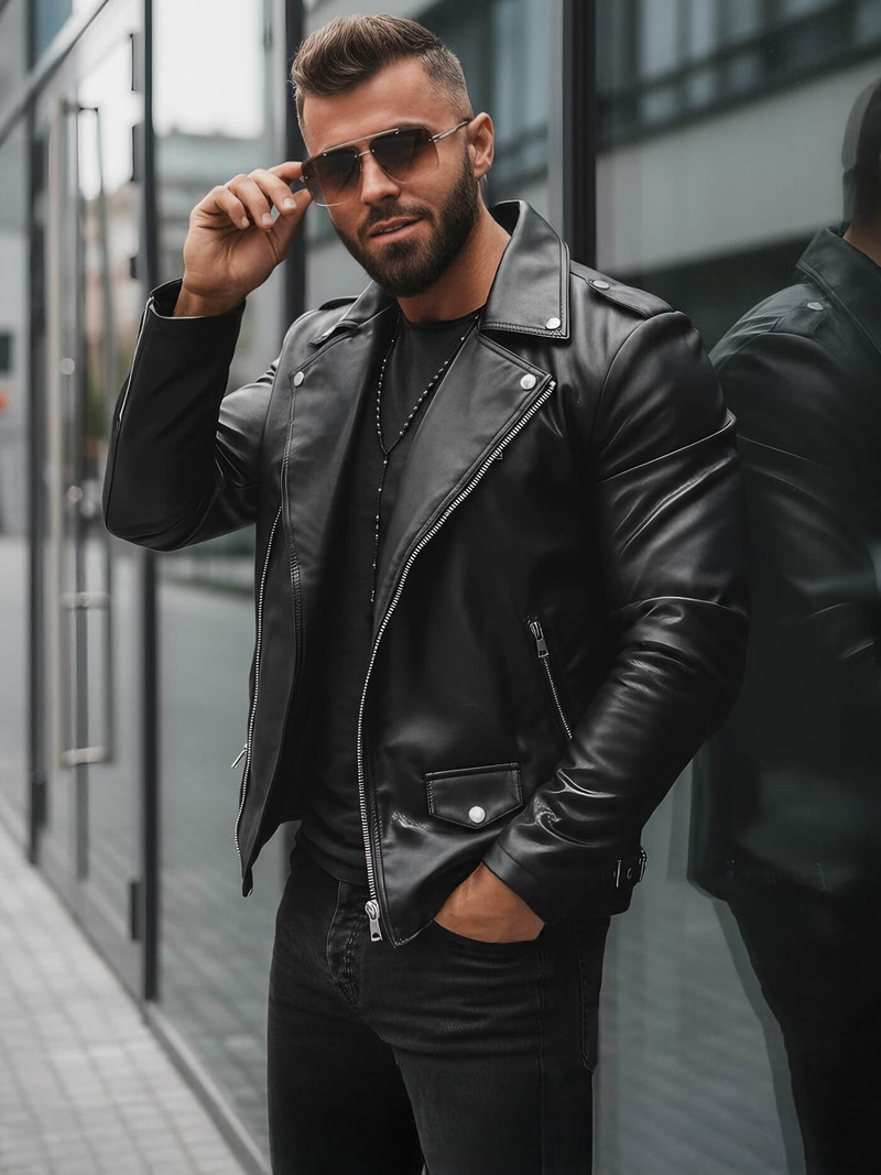 Moška usnjena jakna črna OZONEE JS/11Z8014Z