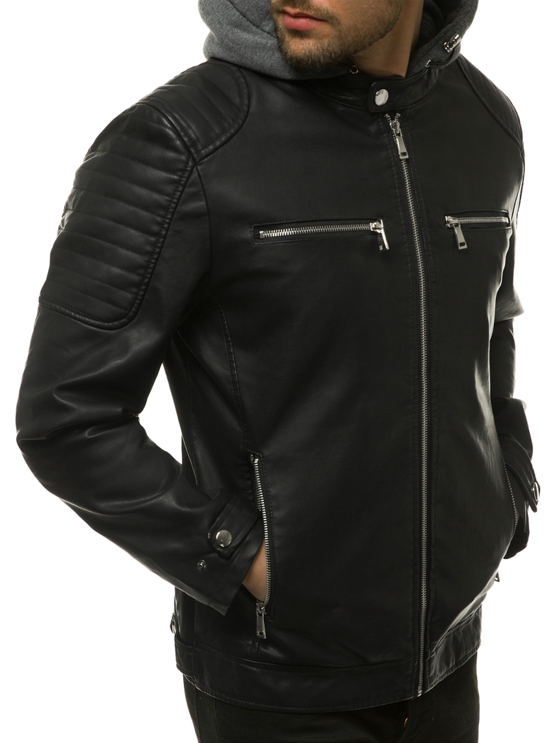 Moška usnjena jakna črna OZONEE JB/JP1148