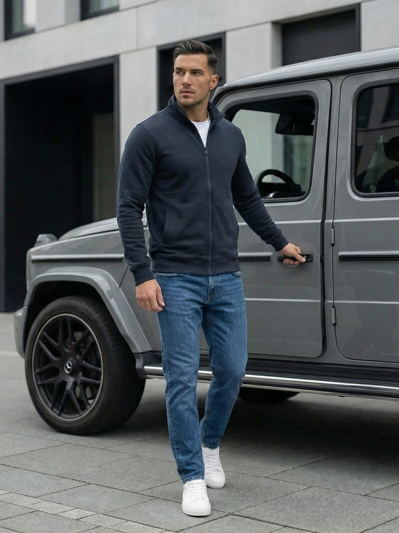 Moška jopa z zadrgo mornarsko modra OZONEE JS/2002