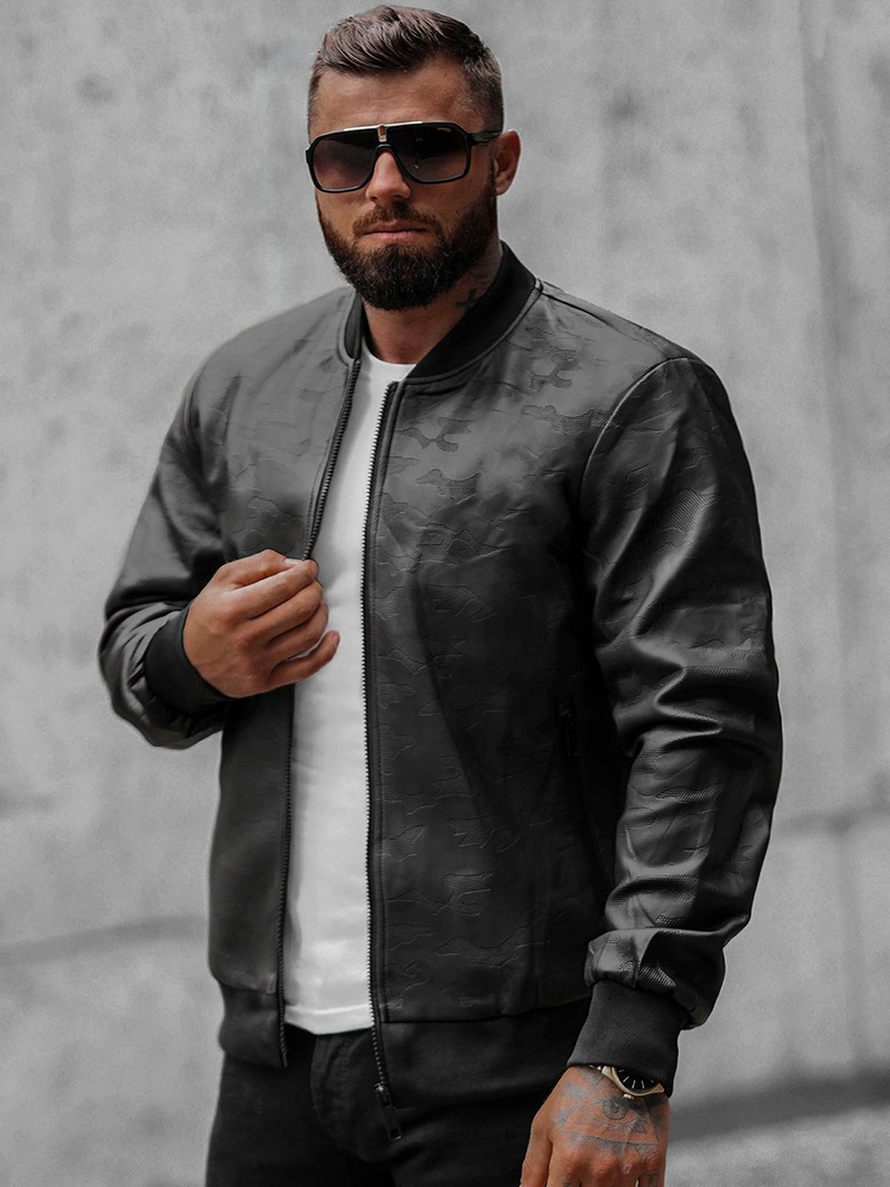 Moška usnjena bomber jakna črna OZONEE O/3A63