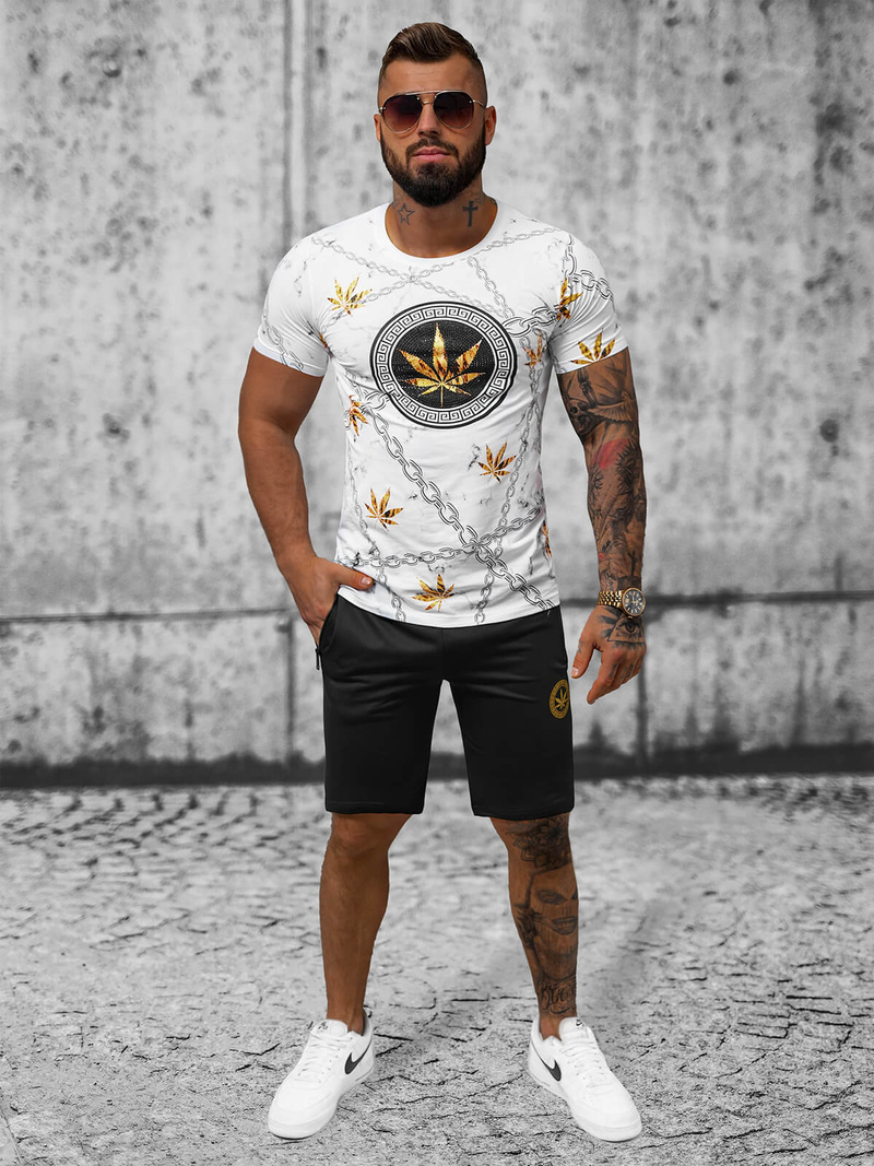 Moška trenirka belo-črna OZONEE O/HM757Z