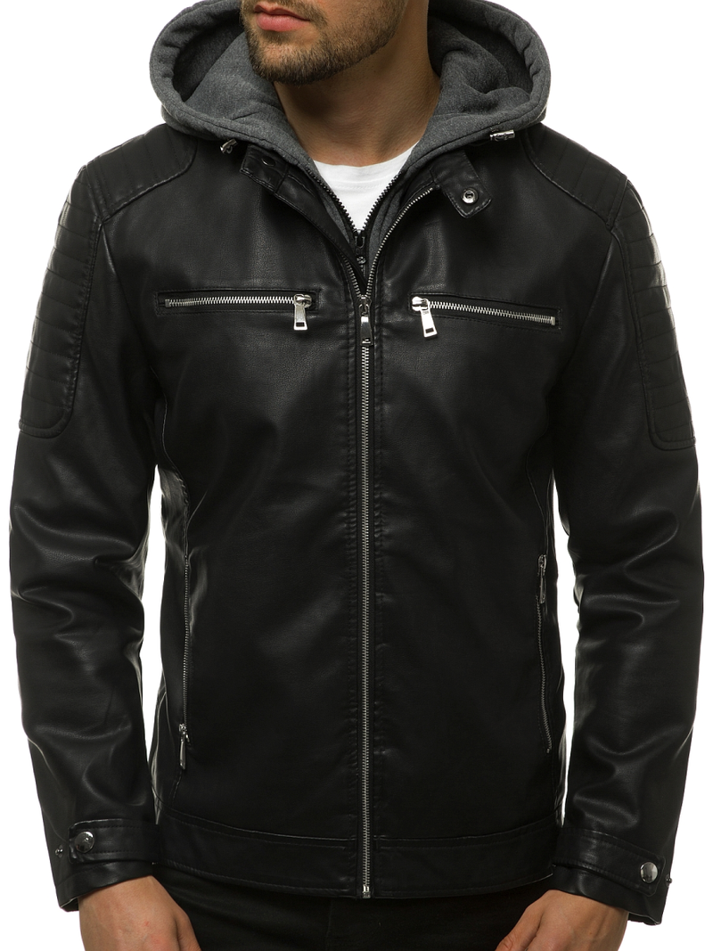 Moška usnjena jakna črna OZONEE JB/JP1148